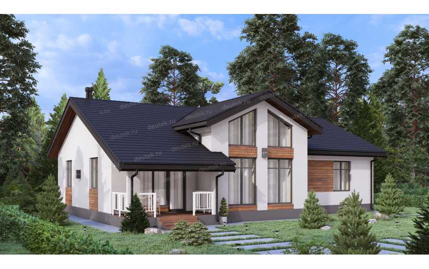 Проект жилого одноэтажного дома с большими окнами и вторым светом - P281