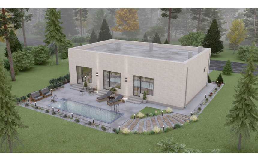 Проект узкого одноэтажного дома с площадью до 150 кв м - P299