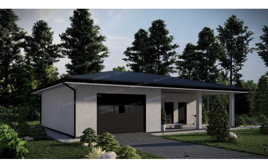 Проект одноместного гаража с мастерской и хозблоком - P243