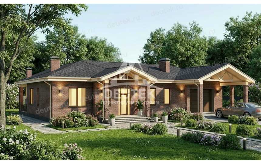 Проект узкого одноэтажного дома с двухместным гаражом - LK-377