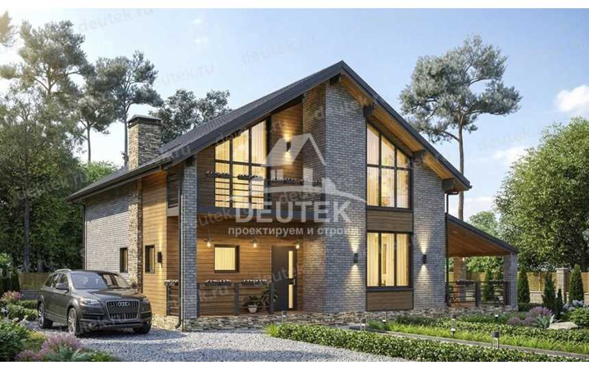 Проект загородного двухэтажного дома с большими окнами - LK-386