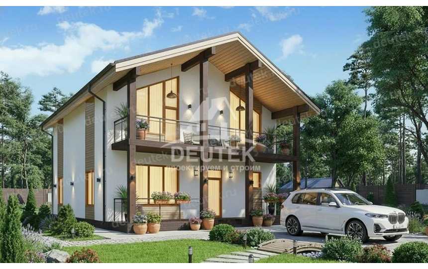 Проект стильного двухэтажного дома с большими окнами - LK-389