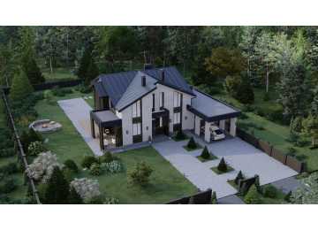 Проект жилого двухэтажного дома с большими окнами - P276