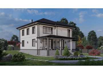 Проект жилого двухэтажного дома с одноместным гаражом - P280