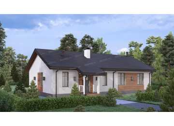 Проект жилого одноэтажного дома с большими окнами и вторым светом - P281