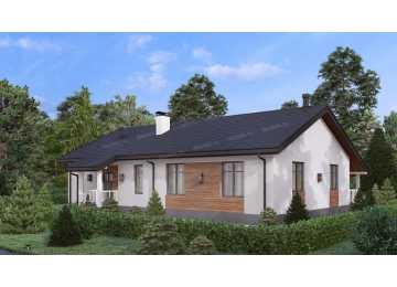 Проект жилого одноэтажного дома с большими окнами и вторым светом - P281