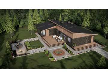 Проект углового одноэтажного дома в современном стиле - P292