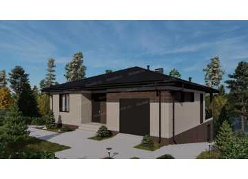 Проект квадратного двухэтажного дома с цоколем и одноместным гаражом - P228