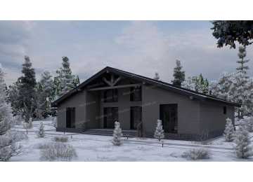 Проект одноэтажного дома с навесом для двух автомобилей и одноместным гаражом - P245