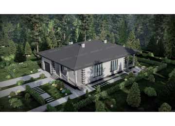 Проект узкого одноэтажного дома с одноместным гаражом - P249