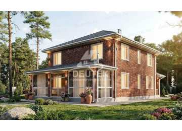 Проект узкого двухэтажного дома с верандой - LK-375