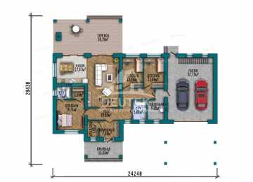 Проект узкого одноэтажного дома с двухместным гаражом - LK-377