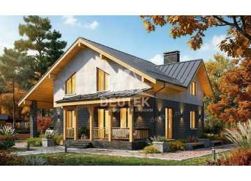 Проект загородного двухэтажного дома с навесом для автомобиля - LK-385