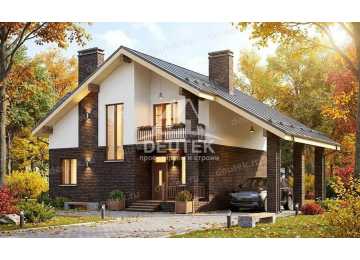 Проект загородного двухэтажного дома с навесом для автомобиля - LK-385