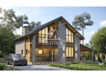 Проект загородного двухэтажного дома с большими окнами - LK-386