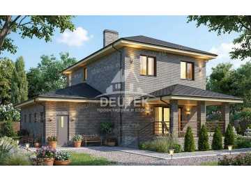Проект дачного двухэтажного дома с одноместным гаражом - LK-388