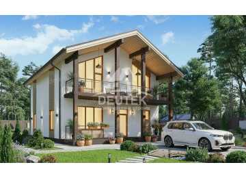 Проект стильного двухэтажного дома с большими окнами - LK-389