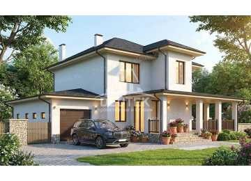 Проект дачного двухэтажного дома с одноместным гаражом - LK-390