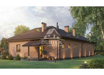 Проект узкого одноэтажного дома с верандой и баней - LK-402