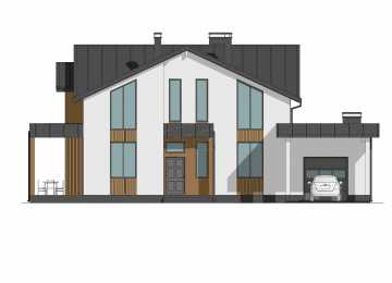 Проект жилого двухэтажного дома с большими окнами - P276