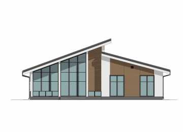 Проект узкого одноэтажного дома с большими окнами, вторым светом и двухместным гаражом - P289
