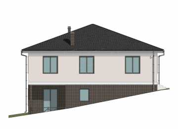 Проект квадратного двухэтажного дома с цоколем и одноместным гаражом - P228