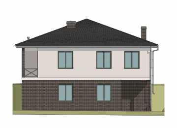 Проект квадратного двухэтажного дома с цоколем и одноместным гаражом - P228