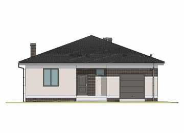 Проект квадратного двухэтажного дома с цоколем и одноместным гаражом - P228