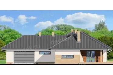 Проект европейского одноэтажного дома с двухместным гаражом и камином 20 на 20 метров DTS100031