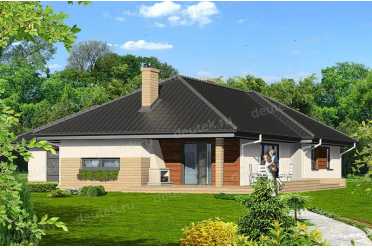 Проект одноэтажного дома из керамаблоков с двухместным гаражом DTV100021